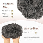 FESHFEN Messy Bun Hair Piece - Elastic Wavy Curly Hair Bun Scrunchies Extensions Synthetic Chignon Hairpieces for Women Girls, Dark Salt and Pepper 1.5 oz