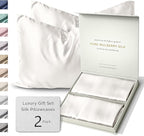 SUNDAYSILKS™ Silk Pillow Cases 2 PACK | 22 Momme Mulberry Silk Pillowcase Set of 2 | Standard Queen, King Size | All Sides 100% Pure Silk Slip Pillowcases Bliss for Couples with Zipper, 6A [Off White]