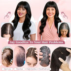 Real Human Hair Toppers for Women 3.54"*4.72" Silky Base 150% Density With Bangs Adjustable Parting Clip-In Topper Hairpieces for Women with Thinning Hair 14 Inches Dark Brown