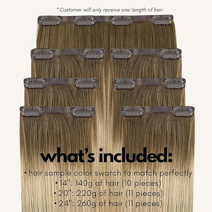 Irresistible Me Real Human Hair Extensions Clip Ins – 100% Human Hair Clip In Extensions for Length & Volume – Invisible Extension – Heat Resistant & Dyeable – Rooted Blonde, 14 Inches