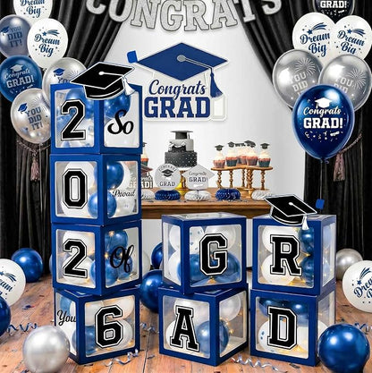 Graduation Decorations 2026 Navy Blue and Gold Balloon Boxes and Arch Garland by makegraduationunforgettable