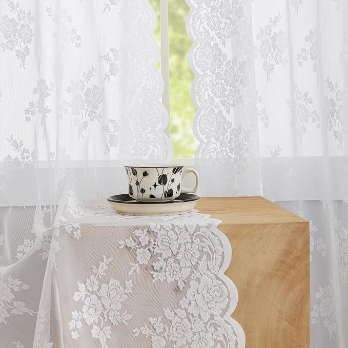 Kotile Vintage White Lace Curtains - Image 4