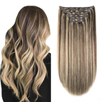 XDhair Hair Extensions Clip in Human Hair,7pcs Chocolate Brown to Caramel Blond Clip in Hair Extensions for Women 16 Inch 140g #4p27