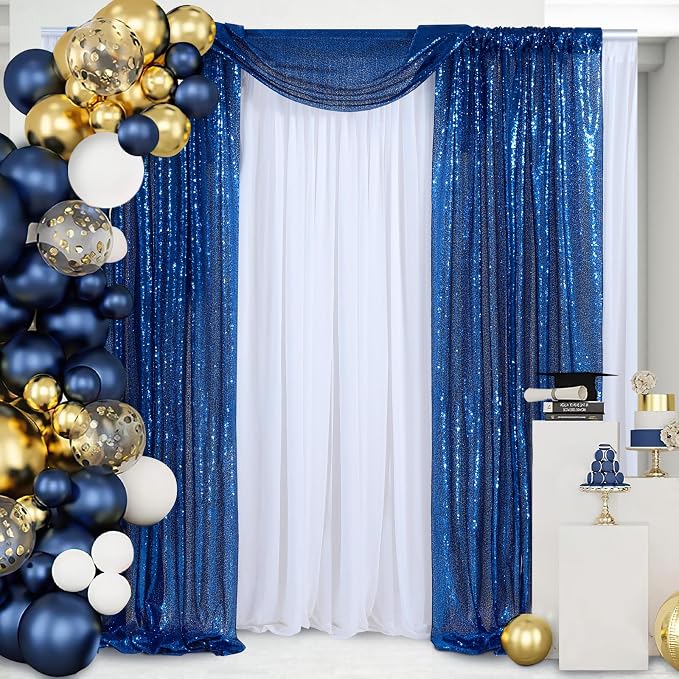 Royal Blue Sequin Backdrop Curtains 2 Pcs 3.3ftx8ft Sparkle Backdrop Fabric | by B-COOL