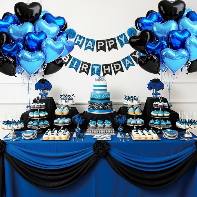 TONIFUL 30 Pcs 18 Inch Blue Navy Blue Black Heart Shape Foil Mylar Balloons | - Image 3