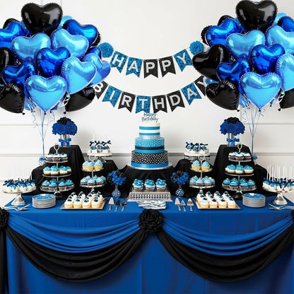 TONIFUL 30 Pcs 18 Inch Blue Navy Blue Black Heart Shape Foil Mylar Balloons | - Image 3