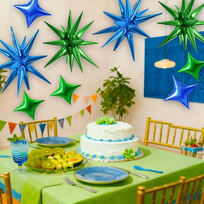 TONIFUL 18Pcs 22Inch Blue Green Large Explosion Star Mylar Balloons and 10Inch - Image 4