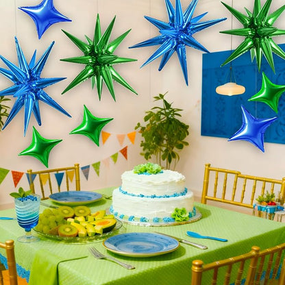 TONIFUL 18Pcs 22Inch Blue Green Large Explosion Star Mylar Balloons and 10Inch - Image 4