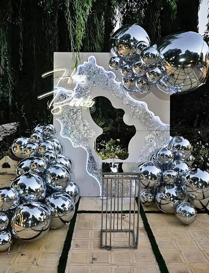 Silver Foil Balloons, 4D Round Mylar | Metallic Silver Inflatable Mirror - Image 4