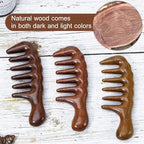 Wooden Wide Tooth Comb for Curls, 2 Pcs Thicken Natural Sandalwood Hair Combs for Women and Men, Detangles Long Thick Wet or Dry Hair, Head Scalp Massager, Anti-static (Golden, Long&Short)
