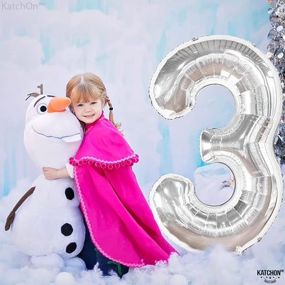 KatchOn Silver Number 3 Balloon 40 Inch, Birthday Decorations - Image 2