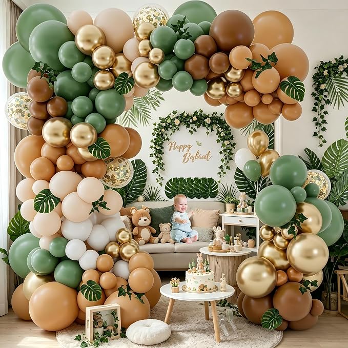 142PCS Sage Green Brown Safari Jungle Balloon Garland Kit - Image 4