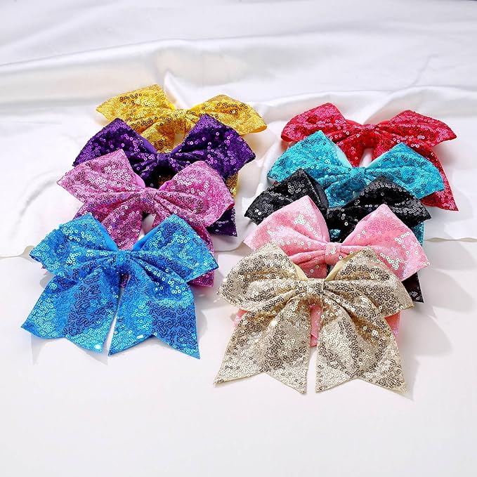 Large Big 7 Inch Glitter Bow Clip Sequin Bling Party Hair Accessories for Women Teens Girls Kids 3 Pcs (HotPink, Light Purple, Pink)