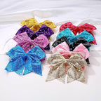 Large Big 7 Inch Glitter Bow Clip Sequin Bling Party Hair Accessories for Women Teens Girls Kids 3 Pcs (Blue, Purple, Black)