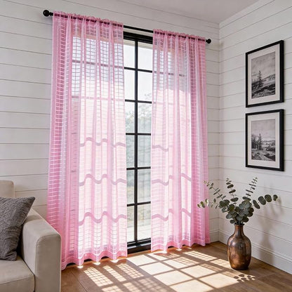 SpaceDresser Check Sheer Curtains 72 Inches 2 Panels Set, Rod Pocket Plaid - Image 4