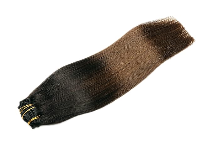 SURNEL Clip in Human Hair Extensions 20 Inch 6pcs 120g Omber Natural Black to Chocolate Brown Straight Thick Weft (#1BT4,20'')
