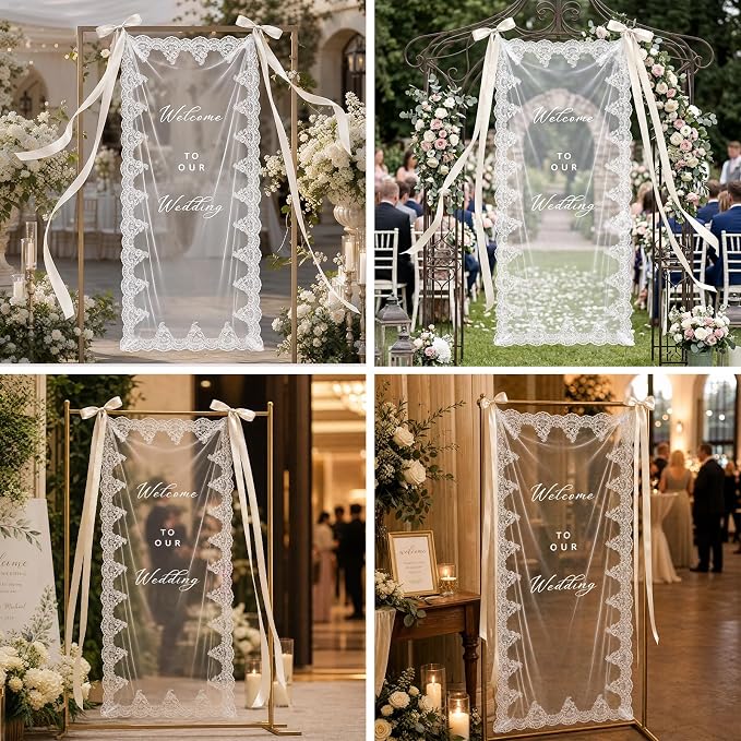 150x60cm Large Wedding Welcome Sheer Tulle Banner Sign - Image 3