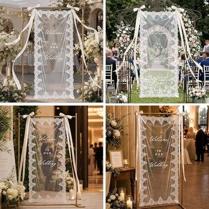 150x60cm Large Wedding Welcome Sheer Tulle Banner Sign - Image 3