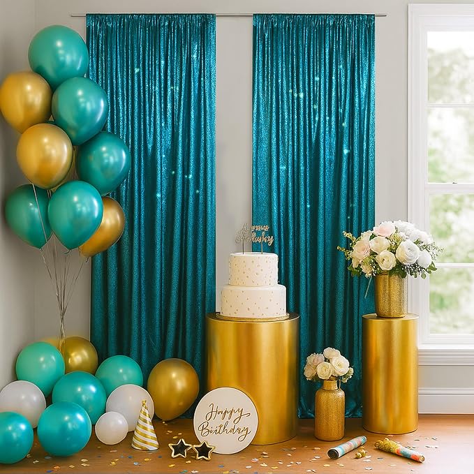 PartyDelight Teal Sequin Backdrop Curtains 2x8ft 2 Panels | Sparkly 3mm sequins - Image 5