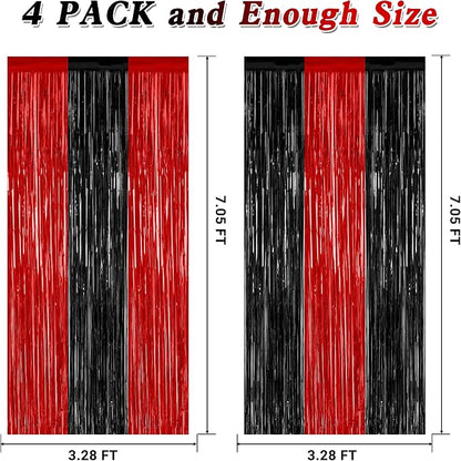 ZATAYE 4 Pack Black Red Halloween Foil Curtain Streamer Decorations | Black Red - Image 2