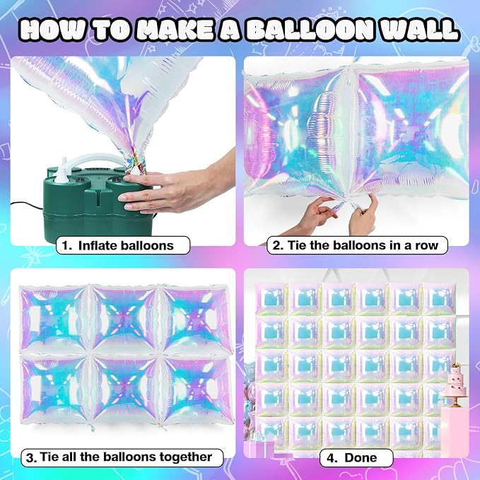 NISOCY 36PCS Iridescent Square Foil Balloons Wall Backdrop | Holographic - Image 5