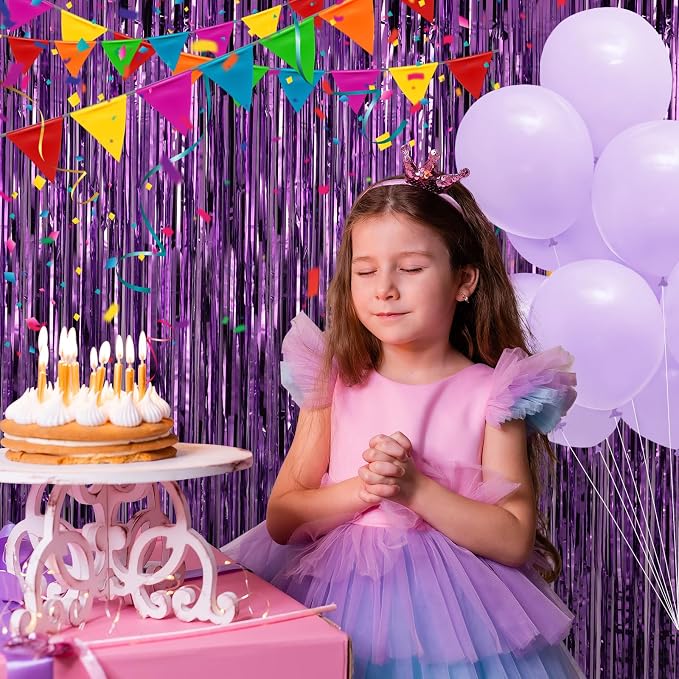 7 Pack 3.3 x 9.9 ft Purple Fringe Backdrop Streamers Party Decorations | Foil - Image 3
