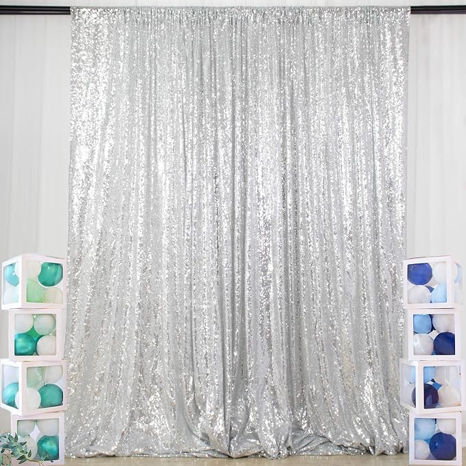 ShinyBeauty Sequin Curtains Silver 4FTx8FT Sequin Photo Backdrop Silver Sequin by ShinyBeauty