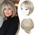 LEEONS Hair Topper for Women - Short Bob with Bangs & Side Part - Synthetic Wig Topper for Thinning Hair - Short Straight Bob - Ivory Blonde