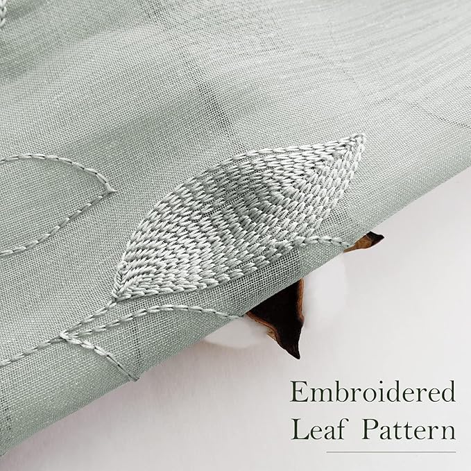 HOMEIDEAS Sage Green Sheer Curtains 52 X 84 Inches Long 2 Panels Embroidered - Image 4