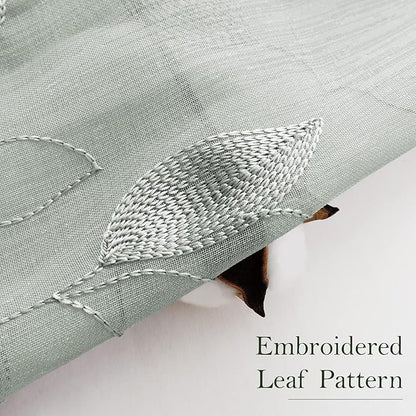 HOMEIDEAS Sage Green Sheer Curtains 52 X 84 Inches Long 2 Panels Embroidered - Image 4