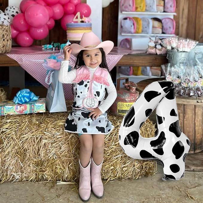 40 Inch Cow Print Number 4 Balloon, Large Black & White Mylar Foil Balloons - Image 2