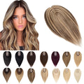 SEGO Human Hair Toppers for Women With Thinning Hair, 7 * 13CM Silk Base 100% Real Human Hair Clip in Top Wiglet Hairpieces /18 Inch No Bangs Medium Brown&Dark Blonde