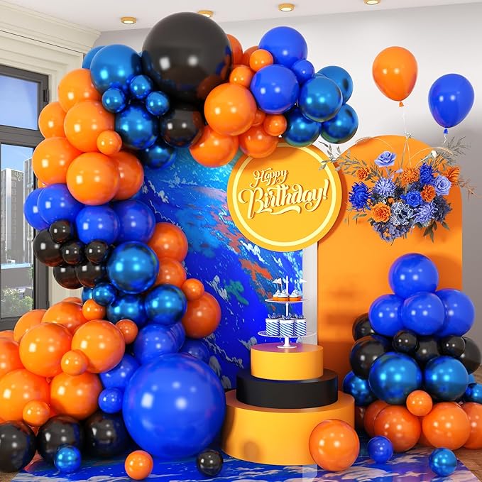 HILAVO Orange Blue Black Balloons Garland Arch Kit 112 Pcs Royal Navy Blue by HILAVO