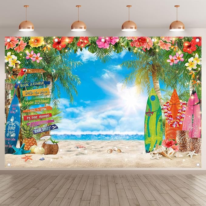 12x8ft Summer Hawaiian Beach Photography Tropical Luau Backdrop | Flower Palm by YCUCUEIBACKDROP