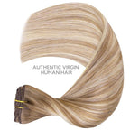 WENNALIFE Clip in Hair Extensions, 150g 14 Inch 9pcs Balayage Dirty Blonde with Platinum Ends Remy Hair Thicker Double Weft Extensiones De Cabello Humano Con Clip Ins Straight Full Volume