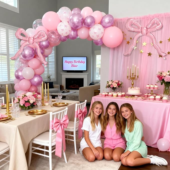 Pink Bow Balloons, 12Inch Pastel Light Pink and Bow Print Balloon - Image 3