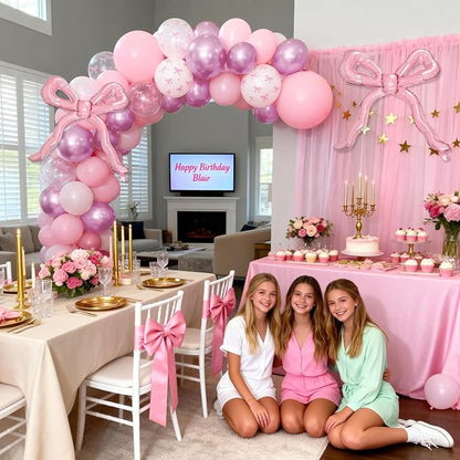 Pink Bow Balloons, 12Inch Pastel Light Pink and Bow Print Balloon - Image 3