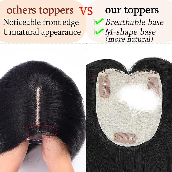 Human Hair Toppers for Women with Thinning Hair Real Human Topper Crown No Bangs 10 Inch #1B Natural Black