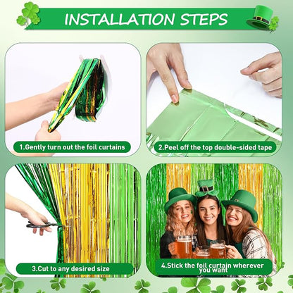 Green Gold Light Gold Fringe Curtain Party Streamers 2Pack 3.3 x 8.3 Ft Foil - Image 7