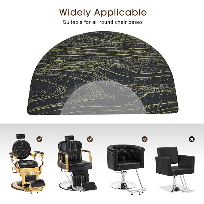 BarberPub 3'x4' Barber Mat for Hair Stylist Salon Chair Anti-Fatigue Floor Mat Circle 1" Thick 0025 (Black& Gold, 3' x 4'x 1”)