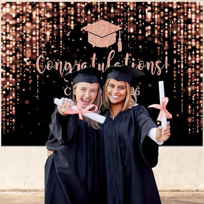 Mocsicka Class of 2026 Backdrop Rose Gold Glitter Bokeh Graduation Party - Image 5
