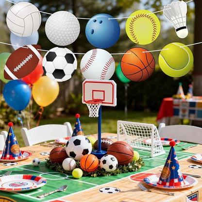 Hooqict Sports Themed Party Decorations Happy Birthday Banner Baseball Football - Image 4