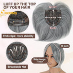 QUEENTAS Silver Hair Topper for Women with Thinning Hair Pieces 6"*6"Large Coverage 360°3D Cover Silver Synthetic Short Bob with 5 Clips in Wiglets(Gray with Black)