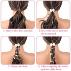 4PCS Bow Spiral Hair Ties with Colored Beads, 4 Colors Bowknot Bead Phone Cord Ponytail Holders for Women, Elegant Rubber Hair Coils, Stylish Hair Accessories for Party, Daily Use