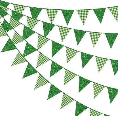 Glitter Green Party Pennant Banner Flag Green Buffalo Plaid Hanging Paper by pinkblume