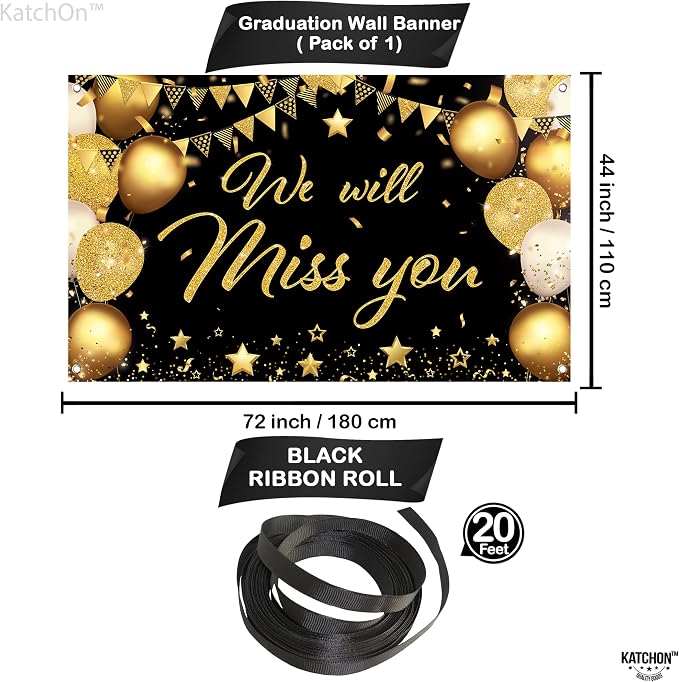 KatchOn Black and Gold We Will Miss You Banner 72x44 Inch | Graduation Backdrop - Image 2