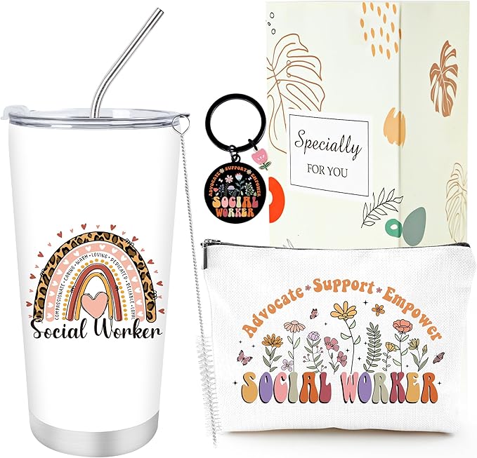 Keluna Social Worker Gifts for Women - Thank You Appreciation Gifts for Social Worker, Keychain Makeup Bag Tumber Mug Set