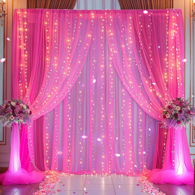 10x10ft Hot Pink Tulle Backdrop Curtain - Image 4