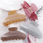4 Pack Large Acrylic Hair Claw Clips for Women, Cute Shiny Glitter Claw Clips for Thick Hair, Strong Hold Non-Slip Barrettes Clips Ideal Gift for Girls
