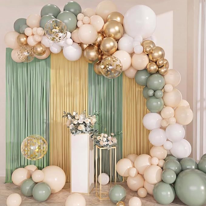 Frienda 4pcs Sage Green and Gold Party Decorations 6.6ft Fringe Curtains - Image 6